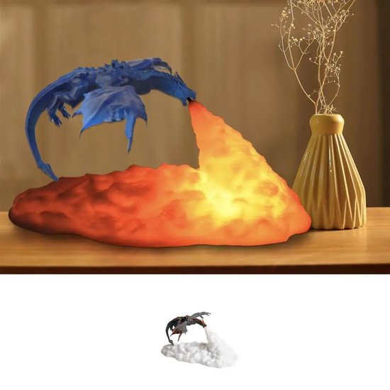 DrPhone BlazeDragon - 3D Draken Vuur Nachtlamp - Nachtlamp - Kinderlamp - Oplaadbare Nachtlamp - Drakenlamp - Rood/Blauw van DrPhone — afbeelding 4