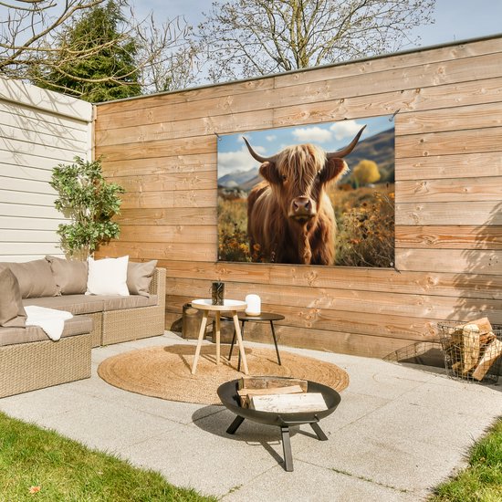 Affiche de jardin Highlander écossais - Animaux de Décoration de jardin - 120x80 cm - Toile de jardin - Décoration murale pour l'extérieur - Affiche de clôture - Tableaux de jardin - Décoration murale de jardin - Posters de jardin..
