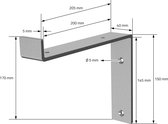 Plankdrager 2 stuks 20x4x14,5 cm grijs metaal 5 mm gat ML design