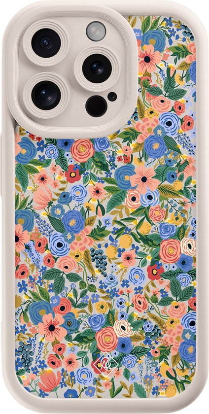 Coque Casimoda® - Convient pour iPhone 14 Pro - Garden Floral - Coque de téléphone unie avec protection d'objectif - TPU - Coque arrière - Blauw