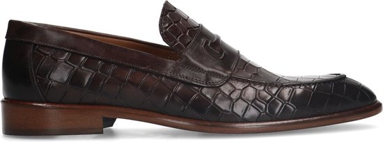 Manfield - Heren - Bruine leren loafers met crocoprint - Maat 44