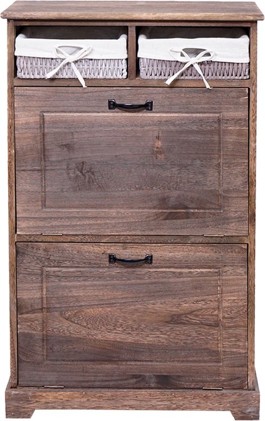 Cosmo Casa Tourne-chaussures - Meuble à chaussures - Étagère à chaussures - Massief Hout - Look patiné - Tiroir panier - 100x60x24cm - Marron