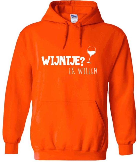 Wijntje? Ik Willem Oranje Hoodie - nederland - holland - koningsdag - dutch - wijn - grappig - unisex - trui - sweater - capuchon