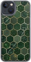 Casimoda® hoesje - Geschikt voor iPhone 13 Mini - Kubus Groen - 2-in-1 case - Schokbestendig - Geometrisch patroon - Verhoogde randen - Groen, Transparant