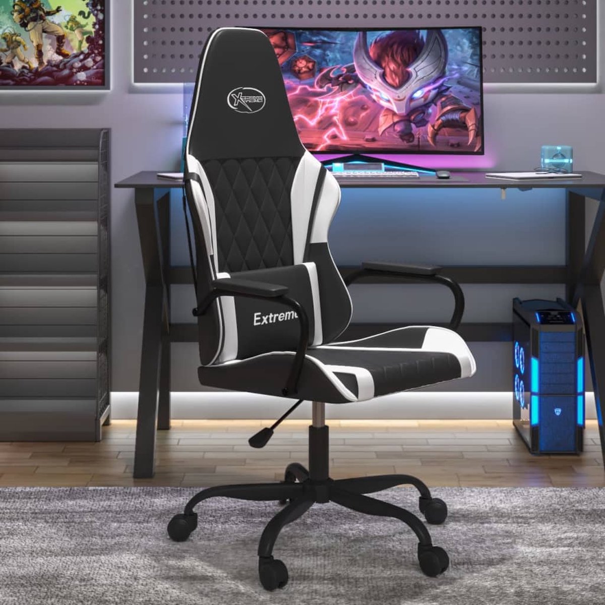 vidaXL Gamestoel - kunstleer - zwart - en - wit