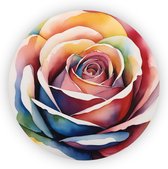 Roos in waterverf - Kleurrijk schilderij - Muurcirkels bloemen - Wanddecoratie landelijk - Schilderij dibond - Woonkamer decoratie - 90 x 90 cm 3mm