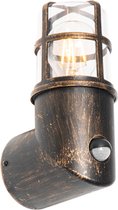 QAZQA kiki - Moderne Wandlamp met Bewegingsmelder | Bewegingssensor | sensor voor buiten - 1 lichts - D 128 mm - Goud/messing - Buitenverlichting