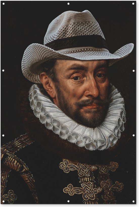 Muurdecoratie Willem van Oranje - Adriaen Thomasz - Cowboy hoed - 120x180 cm - Tuinposter - Tuindoek - Buitenposter