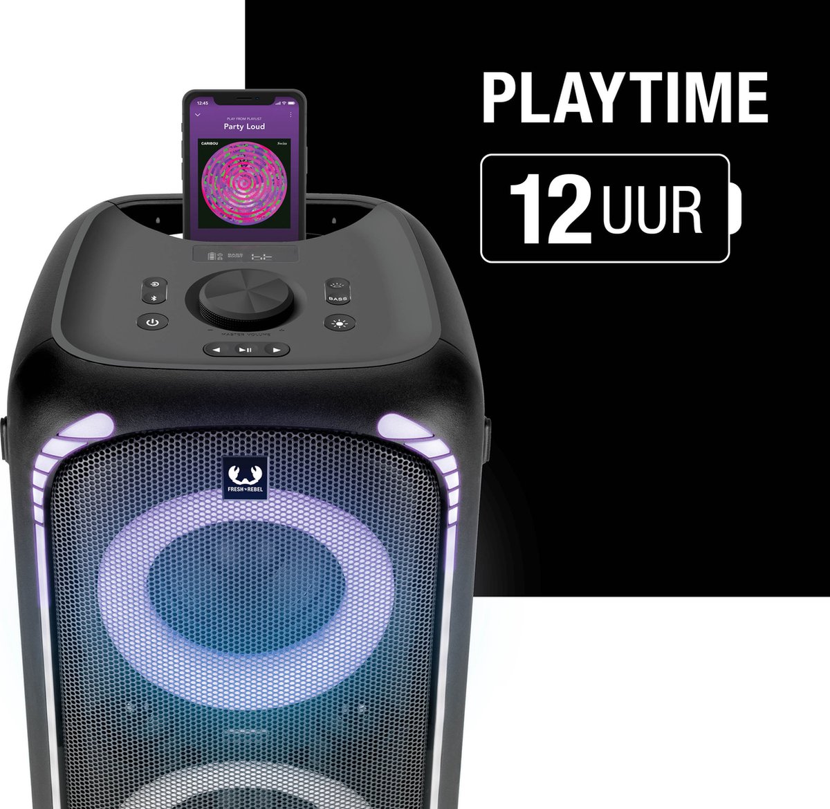 Fresh 'n Rebel Party Speaker Bluetooth - Groot formaat - 12 uur Draadloze Speelduur - Bass Boost - Lichtshow - met Trolley – foto 2