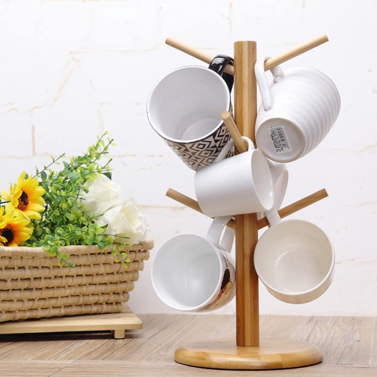 Bekerhouder Hout - 6 Haken Organizer voor Koffiebekers en Mokken - Ruimtebesparend en Eenvoudig te Monteren - Veelzijdig en Milieuvriendelijk