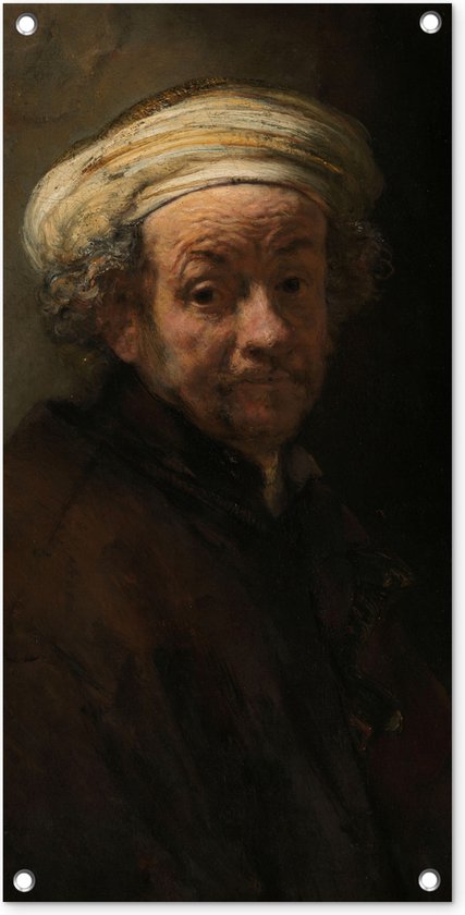Tuinposter Zelfportret als de apostel Paulus - Schilderij van Rembrandt van Rijn - 40x80 cm - Wanddecoratie Buiten - Tuinposter - Tuindoek - Schuttingposter - Tuinschilderij