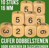 Allernieuwste.nl® 10 Stuks CIJFER Dobbelstenen 16 mm - Dobbelstenen met Cijfers Spel - Houten Cijferdobbelsteen 1,6 cm - Set 10 stuks