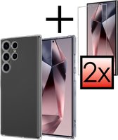 Hoes Geschikt voor Samsung S24 Ultra Hoesje Cover Siliconen Back Case Hoes Met 2x Screenprotector - Transparant