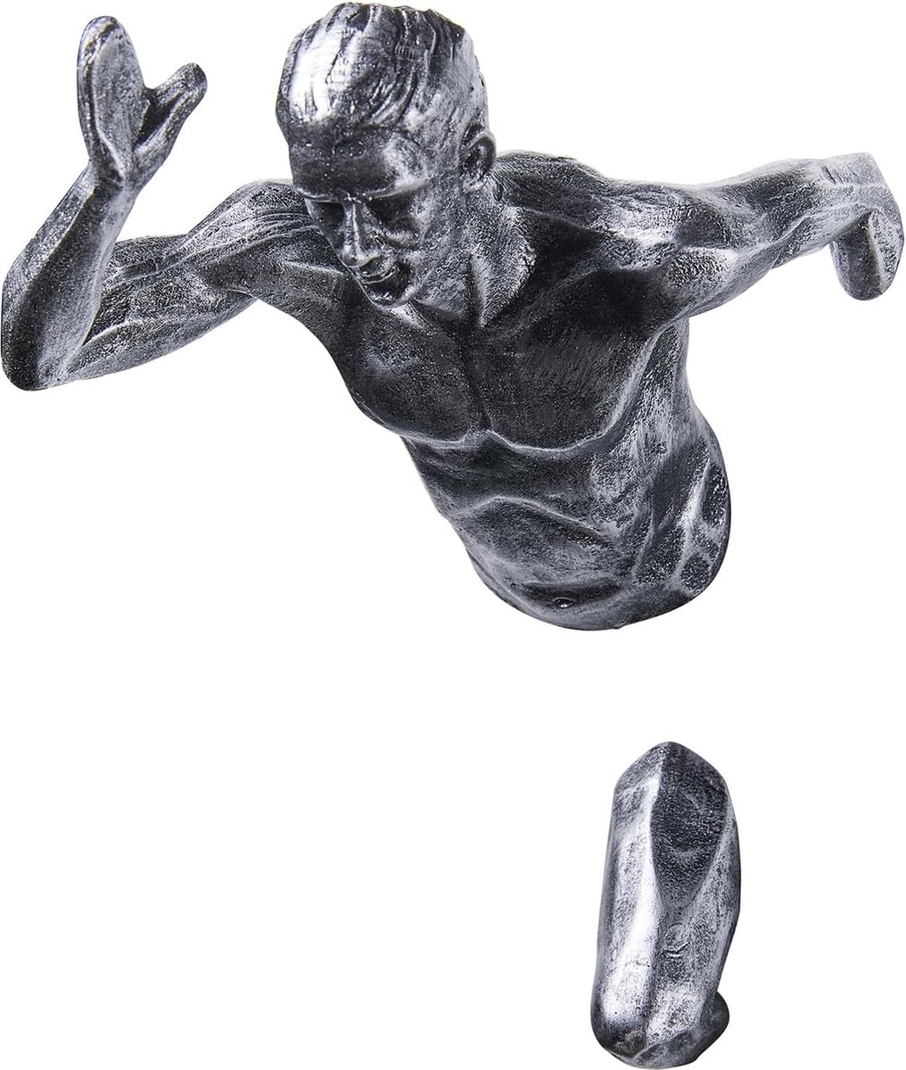 Wanddecoratie Sculptuur Klimmer Figuur Mannen lopende Sculptuur Running Standbeeld Decoratieve Figuur 3D Wandsculpturen Kliming Standbeeld Wandversiering, Kunst Wandbehang Sculptuur