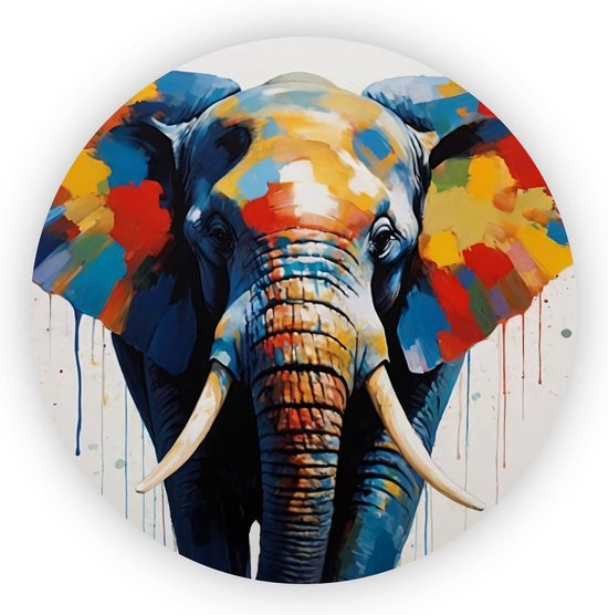 Olifant - Kleurrijk wandcirkels - Muurcirkel olifant - Wanddecoratie klassiek - Dibond - Slaapkamer muurdecoratie - 40 x 40 cm 3mm