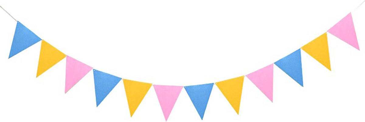 Finnacle - Vlaggenlijn - Guirlande - Slinger -Pastelkleuren - Vlaggetjes - Rose/Geel/Blauw - Verjaardagsslinger - Voor Kinderkamer - Huwelijk - Verjaardag - Bruiloft - Birthday - Decoratie - Versieringen