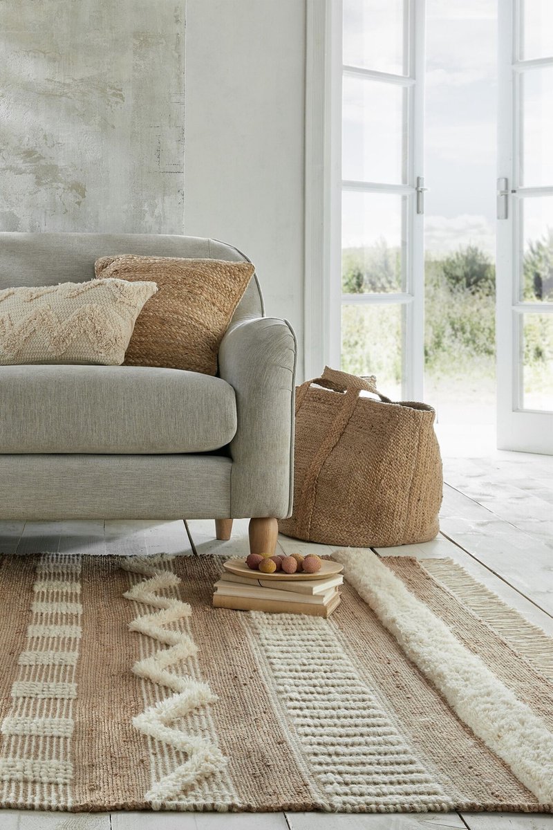 flycarpets Medina Modern Jute - Laagpolig Vloerkleed - Naturel / Creme - 120x170 cm