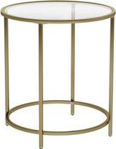 Zaza Home bijzettafel rond, glazen tafel met gouden metalen frame, kleine salontafel, nachtkastje, sofatafel, balkon, robuust gehard glas, stabiel, decoratief, goud LGT20G