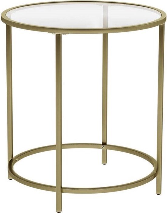 Zaza Home bijzettafel rond, glazen tafel met gouden metalen frame, kleine salontafel, nachtkastje, sofatafel, balkon, robuust gehard glas, stabiel, decoratief, goud LGT20G
