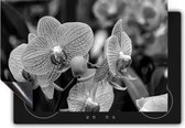 Chefcare Inductie Beschermer Geel Rode Orchidee Bloemen - Zwart Wit - 80x50 cm - Afdekplaat Inductie - Kookplaat Beschermer - Inductie Mat
