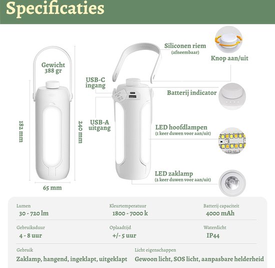 Camping Lamp - Inclusief Licht Statief - Multifunctioneel - Zaklamp - Tentlamp Oplaadbaar - Campinglamp - Kampeerlamp - Camping accessoires - Kamperen en outdoor van MOODZILLA Outdoors — afbeelding 3