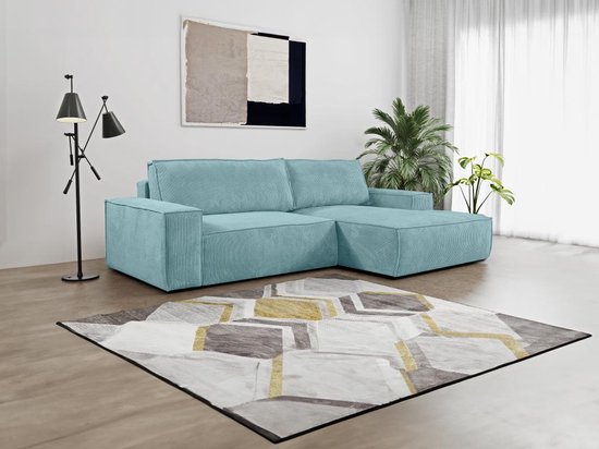 Canapé-lit d'angle AMELIA par PASCAL MORABITO - Velours côtelé - Bleu clair - Angle droit L 267 cm x H 85 cm x P 167 cm