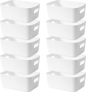 Boîte de rangement 10 pièces, panier de rangement en plastique avec poignées, armoire de cuisine, organisateur, boîte, paniers, rangement, boîte en plastique pour salle de bain, étagère, boîte en plastique (blanc)