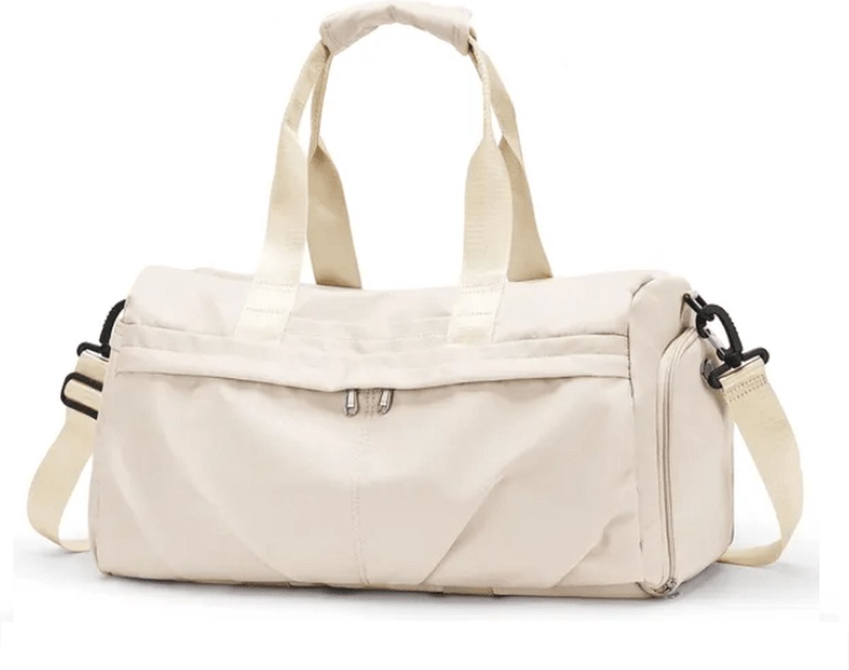 CarryQuest® - Weekendtas - Sporttas - Waterdicht Nylon - 20-35L - Beige - 23x23x43cm - Georganiseerd en Stijlvol