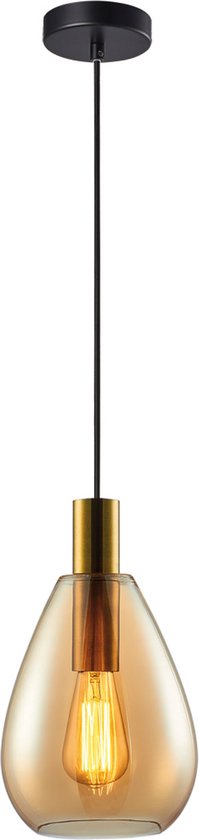 Lampe suspendue moderne Dorato | 1 lumière | or / noir | verre ambre / métal | Ø 18,5 cm | hauteur réglable jusqu'à 150 cm | salle à manger / chambre / salon / hall / palier / WC | design moderne / attrayant