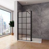 Inloopdouche 80x200cm met zwart decor,30x200cm draaibaar hoekprofiel,140cm Stabilisatiestang,8mm NANO EasyClean veiligheidsglas