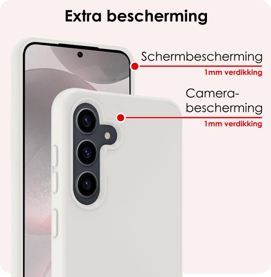 Coque adaptée pour Samsung S24, coque arrière en Siliconen avec 2 films de protection d'écran – Wit