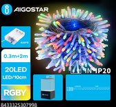 Aigostar - LED Kerstslinger - 20 LEDS - 2700K - RGB lampjes - 2 meter - IP44 - 3x AAA batterij