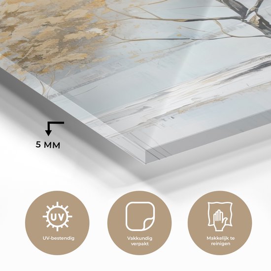 MuchoWow® Peinture sur verre 100x150 cm - Peinture sur verre acrylique - Hiver - Arbres - Nature - Acryl - Art - Photo sur verre - Décoration murale salon - Décoration murale chambre - Peintures