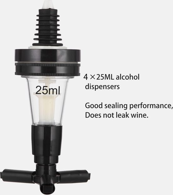 Bar Butler Bar flessenhouder en doseerder bar butler muur flessenhouder voor 4 flessen bar accessoire drankdispenser drankdispenser huisbar cocktailbar borreldispenser (zwart) — afbeelding 4