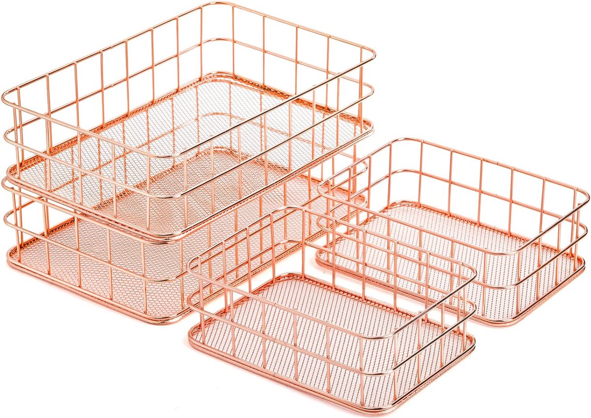 4 stuks roségouden gaasmand metalen bureaulade organisator bureauhouder voor cosmetica briefpapier tijdschriften fruit snacks thuis school kantoor 2 maten