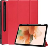 Mobigear Tablethoes geschikt voor Samsung Galaxy Tab S7 FE Hoes | Mobigear Tri-Fold Gel Bookcase + Stylus Houder - Rood