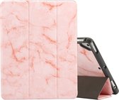 Mobigear - Tablethoes geschikt voor Apple iPad 5 (2017) Hoes | Mobigear Tri-Fold Gel Bookcase + Stylus Houder - Marmer Roze | Roze