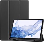 Hoes Geschikt voor Samsung Galaxy Tab S8 - Smart Tri-Fold Tablet Book Case Cover met Penhouder - Zwart