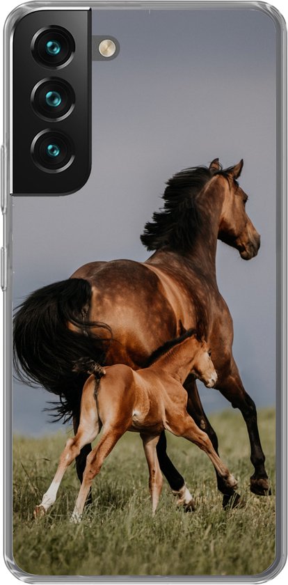 Geschikt voor Samsung Galaxy S22 hoesje - Dieren - Paarden - Veulen - Siliconen Telefoonhoesje