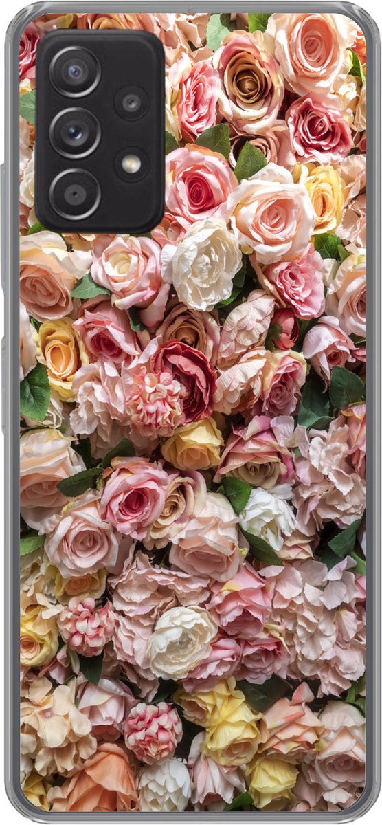 Telefoonhoesje Geschikt voor Samsung Galaxy A53 5G hoesje - Rozen - Kleuren - Muur - Siliconen Telefoonhoesje Telefoonhoesje
