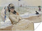 Poster Camille on the beach at Trouville - schilderij van Claude Monet - 40x30 cm