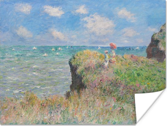 Poster Cliff walk at Pourville - schilderij van Claude Monet - 80x60 cm