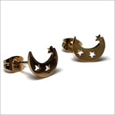 Aramat jewels ® - Goudkleurige zweerknopjes maan met sterren oorbellen chirurgisch staal 10mm