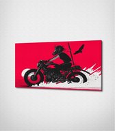 Rider On A Bike Retro Canvas- 100 x 60 cm - Auto - Schilderij - Canvas - Slaapkamer - Wanddecoratie  - Slaapkamer - Foto op canvas