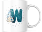 Mug de Noël avec image : Snowman Gnome - Blauw - Lettre W | Décoration de Noël | Décoration de Noël | Cadeaux drôles | Tasse de café | Gobelet à café | Tasse à thé | Tasse de thé