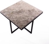 Marmeren vierkante salontafel gekruist frame - Grijs natuursteen blad Shades- RVS matzwarte onderstel