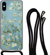 Telefoonkoord - Telefoonketting - Hoesje met koord Geschikt voor iPhone X - Amandelbloesem - Van Gogh - Kunst - Siliconen - Crossbody - Telefoonhoesje met koord