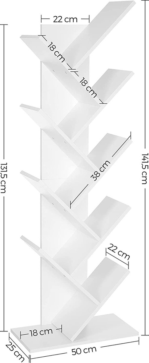 Bobbel Home - Witte Boekenkast - Staande Boekenkast - 8 Planken - Hout van Bobbel Home — afbeelding 3