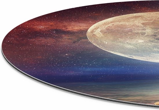 Artaza Dibond Cercle Mural Pleine Lune dans le Ciel au-dessus de l' Water - Ø 70 cm - Cercle Mural - Tableau Rond - Pour Intérieur et Extérieur