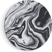 Artaza Dibond Muurcirkel Abstracte Kunst - Zwart met Wit - Ø 70 cm - Wandcirkel - Rond Schilderij - Voor Binnen en Buiten